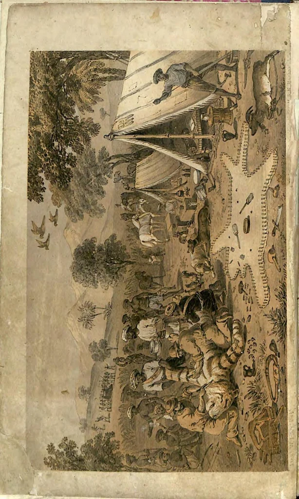 An illustration from Tiger-Shooting in India; being an Account of Hunting Experiences on Foot in Rajpootana, during the Hot Seasons from 1850 to 1854, 1857, leaf 3