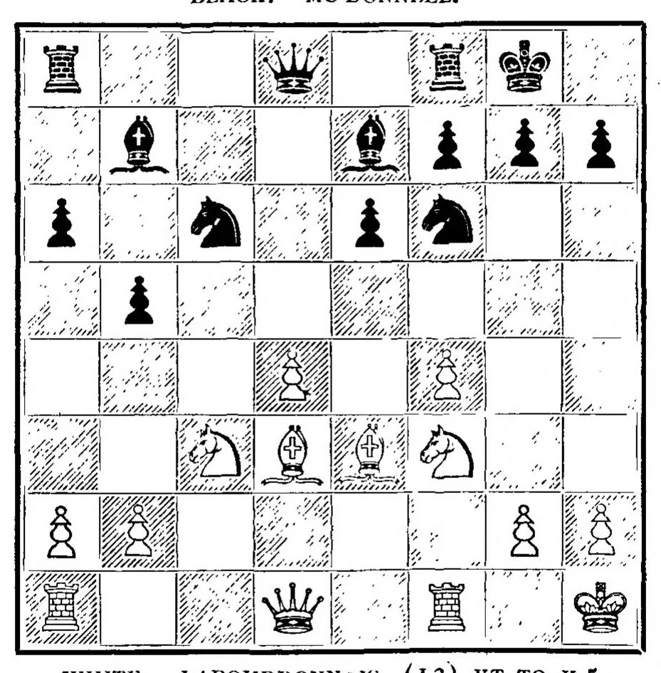 An illustration from Chess Novelties and their latest Developments with comparisons of the Progress of Chess Openings of the Past Century and the Present not dealt with Existing Works, 1895, leaf 197