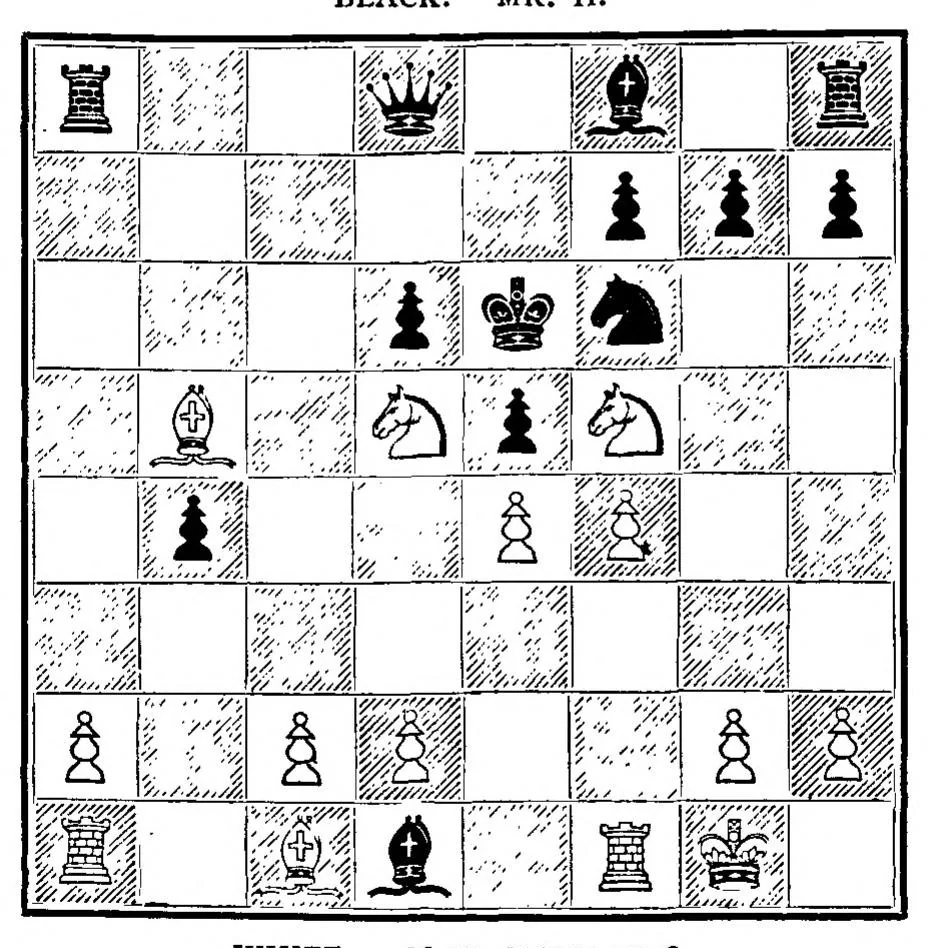 An illustration from Chess Novelties and their latest Developments with comparisons of the Progress of Chess Openings of the Past Century and the Present not dealt with Existing Works, 1895, leaf 278