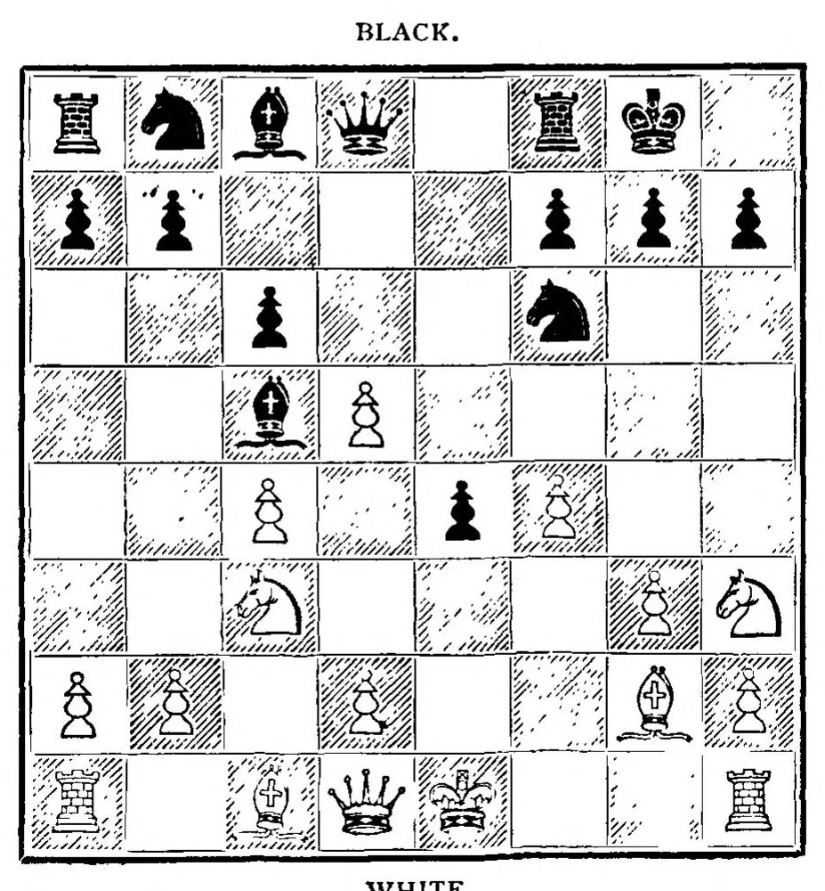 An illustration from Chess Novelties and their latest Developments with comparisons of the Progress of Chess Openings of the Past Century and the Present not dealt with Existing Works, 1895, leaf 311