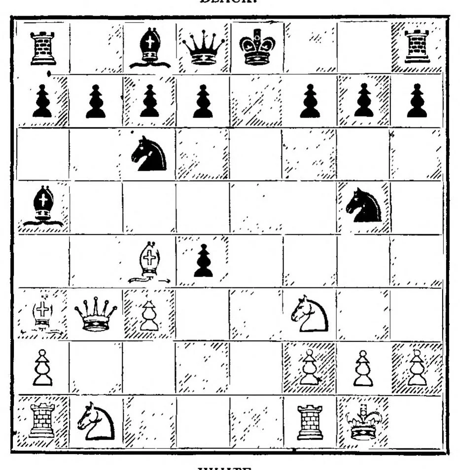 An illustration from Chess Novelties and their latest Developments with comparisons of the Progress of Chess Openings of the Past Century and the Present not dealt with Existing Works, 1895, leaf 326
