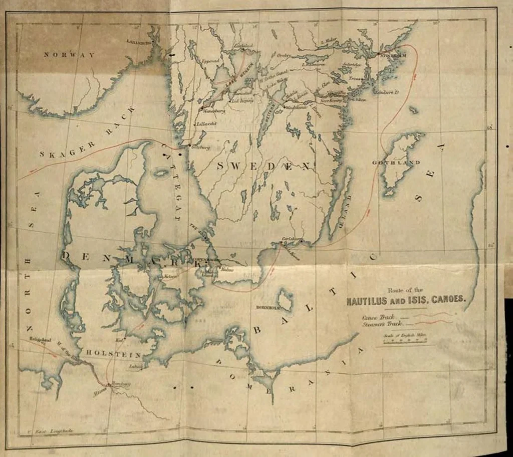 An illustration from Canoe Travelling: Log of a Cruise on the Baltic and Practical Hints on Building and Fitting Canoes, 1871, leaf 17