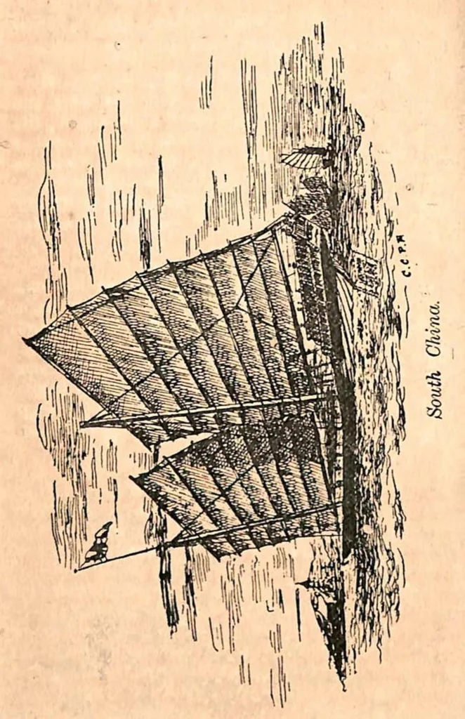 An illustration from Boat Sailing and Racing; containing Practical Instructions for Bending and Setting Sails, Trimming, Steering and Handling Boats under all Circumtances of Wind and Weather; descriptions of some interesting and instructive foreign Rigs also some useful hints on Racing, with a View to Winning, 1885, leaf 111