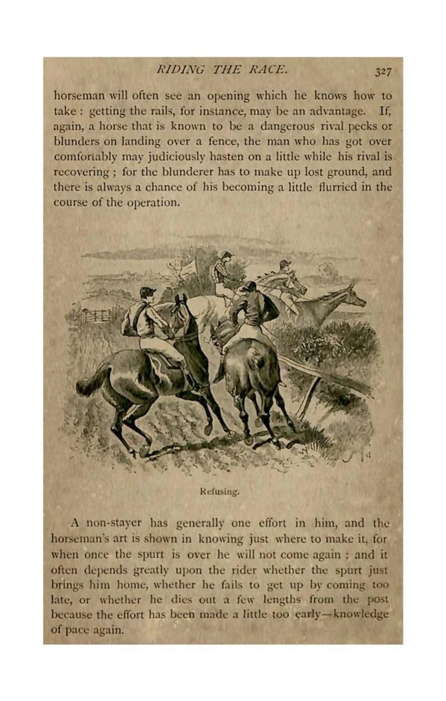 An illustration from Racing and Steeple-Chasing (the Badminton Library of Sports and Pastimes), 1886, leaf 342