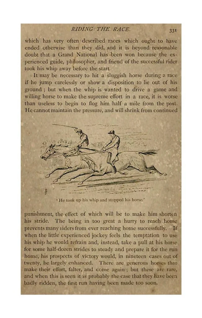 An illustration from Racing and Steeple-Chasing (the Badminton Library of Sports and Pastimes), 1886, leaf 346