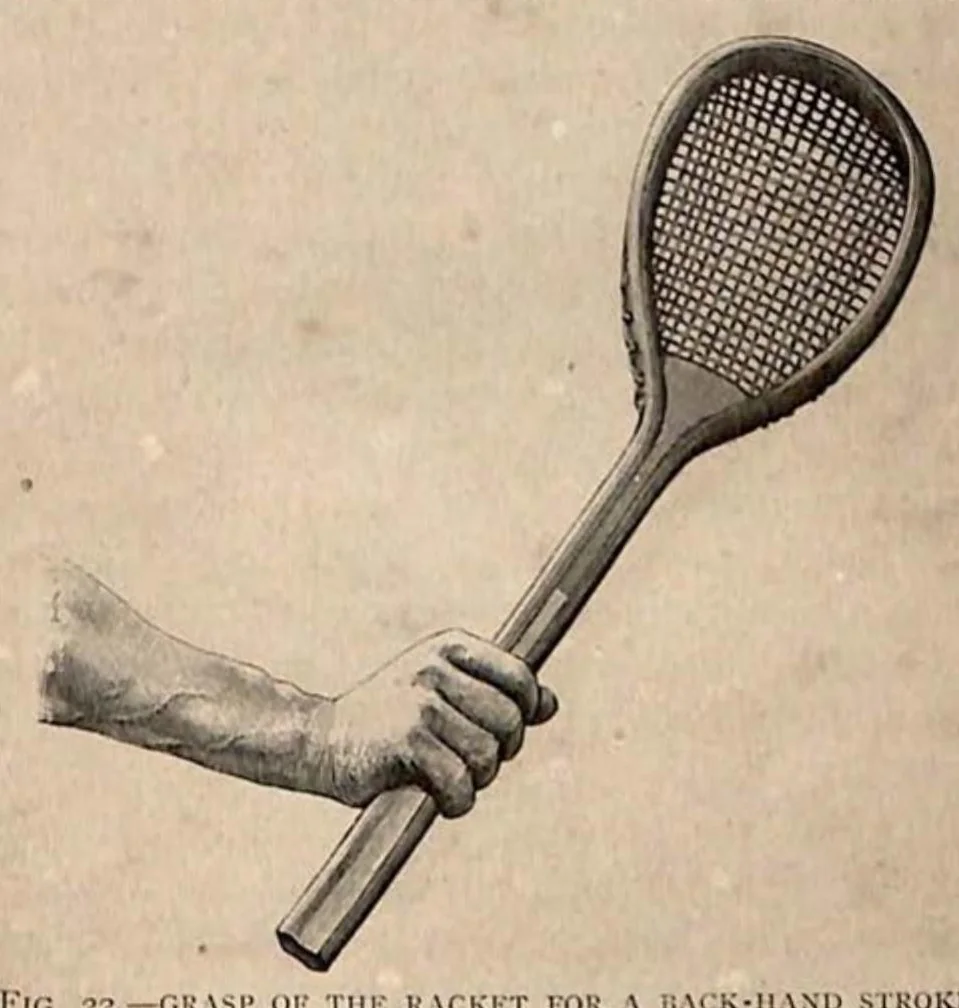 An illustration from Tennis; Lawn Tennis; Rackets; Fives (the Badminton Library of Sports and Pastimes), 1890, leaf 114