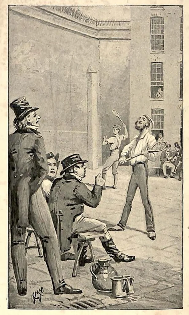 An illustration from Tennis; Lawn Tennis; Rackets; Fives (the Badminton Library of Sports and Pastimes), 1890, leaf 394