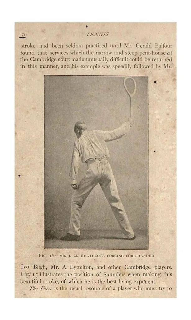An illustration from Tennis; Lawn Tennis; Rackets; Fives (the Badminton Library of Sports and Pastimes), 1890, leaf 75
