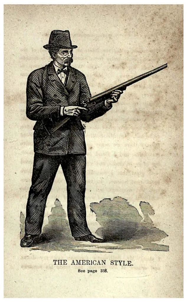 An illustration from Field, Cover and Trap Shooting; embracing hints for skilled Marksmen; instructions for Young Sportsmen; Haunts and Habits of Game Birds; Flight and Resorts of Water Fowl; Breeding and Breaking of Dogs, 1878, leaf 204