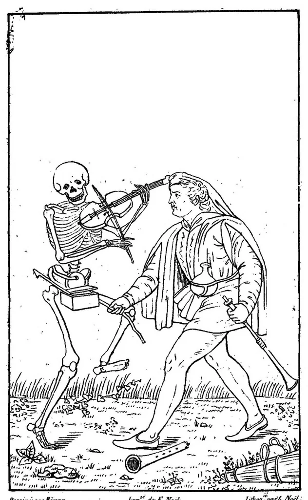 An illustration from Recherches Historiques et Litteraires sur les Danses des Morts et sur l’origine des Cartes a Jouer, 1826, leaf 137