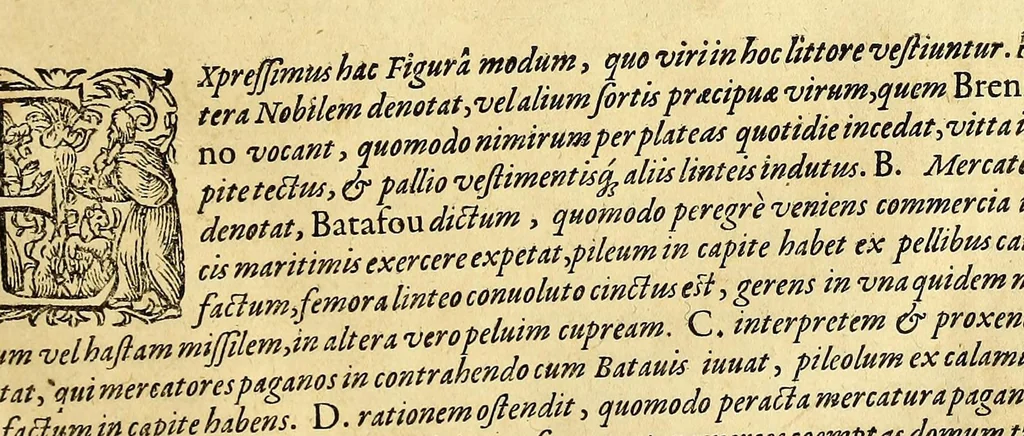 An illustration from Indiae Orientalis pars VI. Veram et historicam descriptionem auriferi regni Guineae, ad Africam pertinentis, quod alias littus de Mina vocant, : continens, qua situs loci, ratio vrbium & domorum, portus item & flumina varia, cum variis incolarum superstitionibus, educatione, forma, commerciis, linguis & moribus, succincta breuitate explicantur & percensentur., 1604, leaf 149