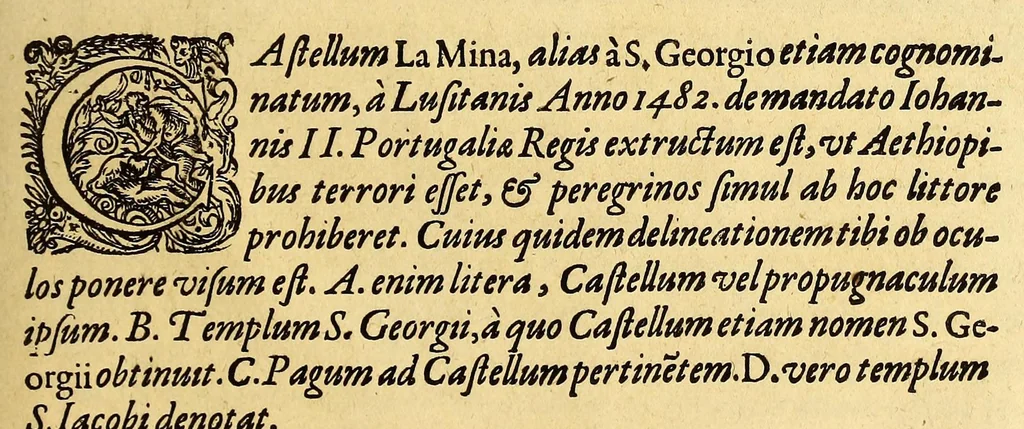 An illustration from Indiae Orientalis pars VI. Veram et historicam descriptionem auriferi regni Guineae, ad Africam pertinentis, quod alias littus de Mina vocant, : continens, qua situs loci, ratio vrbium & domorum, portus item & flumina varia, cum variis incolarum superstitionibus, educatione, forma, commerciis, linguis & moribus, succincta breuitate explicantur & percensentur., 1604, leaf 191