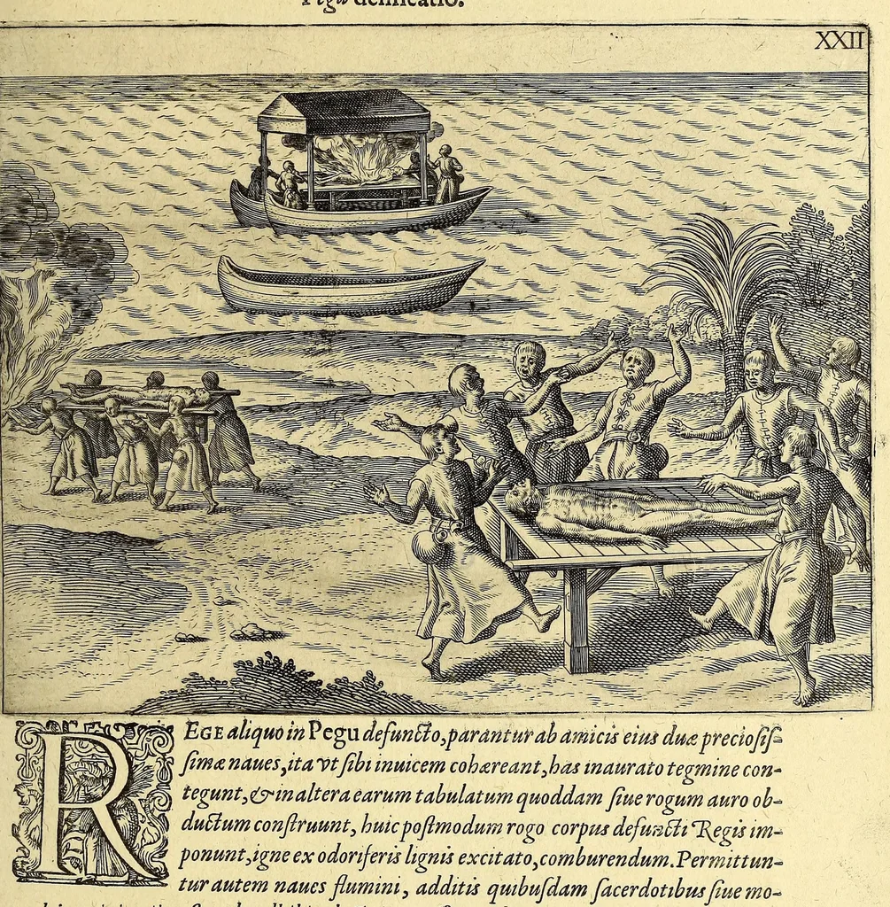 An illustration from Indiae Orientalis pars septima; Nauigationes duas, primam, trium annorum, à Georgio Spilbergio, trium nauium praefecto, Ann. 1601. ex Selandia in Indiam Orientalem susceptam: : alteram, nouem annorum, à Casparo Balby, gemmario Veneto, anno 1579. ex Alepo Babyloniam versus, & inde porro ad regnum Pegu vsque continuatam, continens. Omnium, quae illi quidem ad annum 1604. huic vero ad annum 1588. vsque acciderunt, commemoratione; regnum item, locorum, populorum, rituumque variorum descriptione addita., 1606, leaf 191
