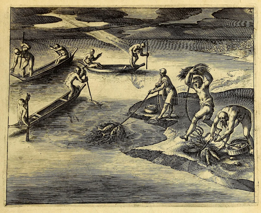 An illustration from Indiae Orientalis pars octaua: Navigationes quinque, : primam, à Iacobo Neccio, ab anno 1600. vsque ad annum 1603. Secundam, à Iohanne Hermanno de Bree, ab anno 1602. vsq[ue], ad annum 1604. Tertiam, à Cornelio Nicolai, annis quatuor. Quartam, à Cornelio de Vena, duobus annis. Quintam, sub Stephano de Hagen tribus annis, in Indiam Orientalem susceptas & peractas continens. Locorum, regnum, populorum, rituuḿque variorum descriptione, victoriarum item à Lusitanis reportatarum, & Araboinae, Tidoriśque expugnationis commemoratione addita., 1607, leaf 121