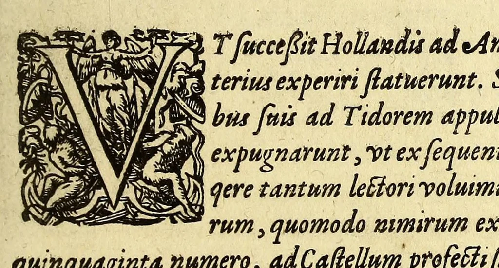 An illustration from Indiae Orientalis pars octaua: Navigationes quinque, : primam, à Iacobo Neccio, ab anno 1600. vsque ad annum 1603. Secundam, à Iohanne Hermanno de Bree, ab anno 1602. vsq[ue], ad annum 1604. Tertiam, à Cornelio Nicolai, annis quatuor. Quartam, à Cornelio de Vena, duobus annis. Quintam, sub Stephano de Hagen tribus annis, in Indiam Orientalem susceptas & peractas continens. Locorum, regnum, populorum, rituuḿque variorum descriptione, victoriarum item à Lusitanis reportatarum, & Araboinae, Tidoriśque expugnationis commemoratione addita., 1607, leaf 163