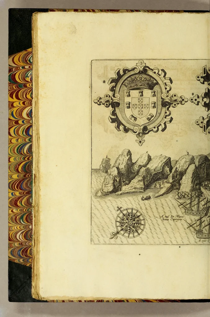 An illustration from Indiae Orientalis pars IX. Historicam descriptionem nauigationis ab Hollandis & Selandis in Indiam Orientalem, sub imperio Petri-Guilielmi Verhuffii, cum nouem maiorem & quatuor minorum nauium classe, annis 1607. 1608. & 1609. susceptae & peractae, &c. continens: : addita omnium, quae hoc tempore eis obtigerunt, annotatione;, 1612, leaf 92