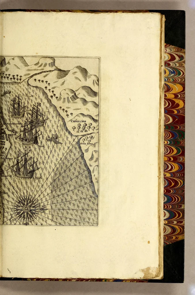 An illustration from Indiae Orientalis pars IX. Historicam descriptionem nauigationis ab Hollandis & Selandis in Indiam Orientalem, sub imperio Petri-Guilielmi Verhuffii, cum nouem maiorem & quatuor minorum nauium classe, annis 1607. 1608. & 1609. susceptae & peractae, &c. continens: : addita omnium, quae hoc tempore eis obtigerunt, annotatione;, 1612, leaf 97