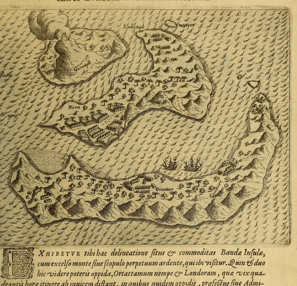 An illustration from Indiae Orientalis pars IX. Historicam descriptionem nauigationis ab Hollandis & Selandis in Indiam Orientalem, sub imperio Petri-Guilielmi Verhuffii, cum nouem maiorem & quatuor minorum navium classe, annis 1607. 1608. & 1609. susceptae & peractae, &c. continens: : addita omnium, quae hoc tempore eis obtigerunt, annotatione;, 1612, leaf 87