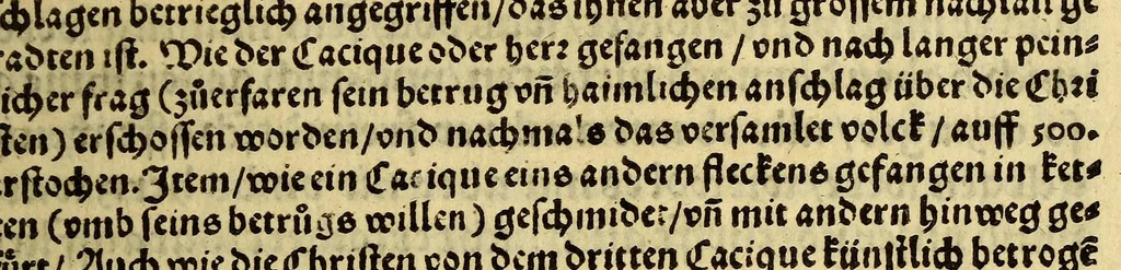 An illustration from Indianische Historia. : Ein schöne kurtzweilige Historia Niclaus Federmanns des Jüngern von Vlm erster Raise so er von Hispania vn[d] Andolosia ausz in Indias des Occeanischen Mörs gethan hat, vnd was ihm allda ist begegnet biss auff sein Widerkunfft inn Hispaniam, auffs kurtzest beschriben, gantz lustig zu lesen, 1557, leaf 87