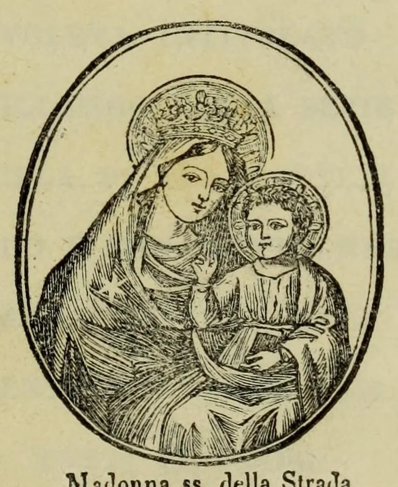 An illustration from Indicazione delle immagini di Maria Santissima : collocate sulle mure esterne di taluni edifici dell'alma città di Roma : con appendice, 1853, leaf 5