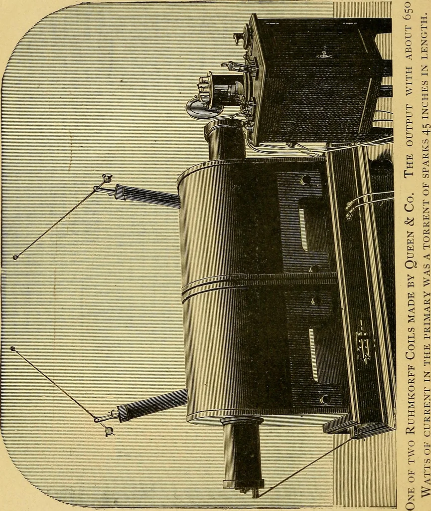An illustration from Induction coils : how to make, use, and repair them including Ruhmkorff, Tesla, and medical coils, Roentgen radiography, wireless telegraphy, and practical information on primary and secondary battery, 1901, leaf 7