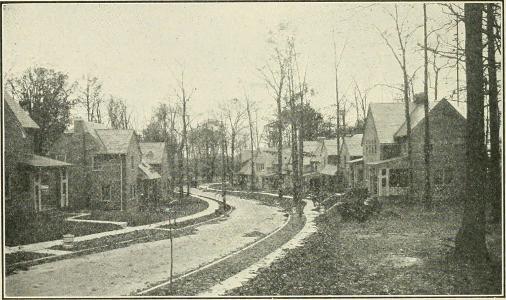 An illustration from Industrial housing; with a discussion of accompanying activities; such as town planning - street systems - development of utility services - and related engineering and construction features, 1920, leaf 117