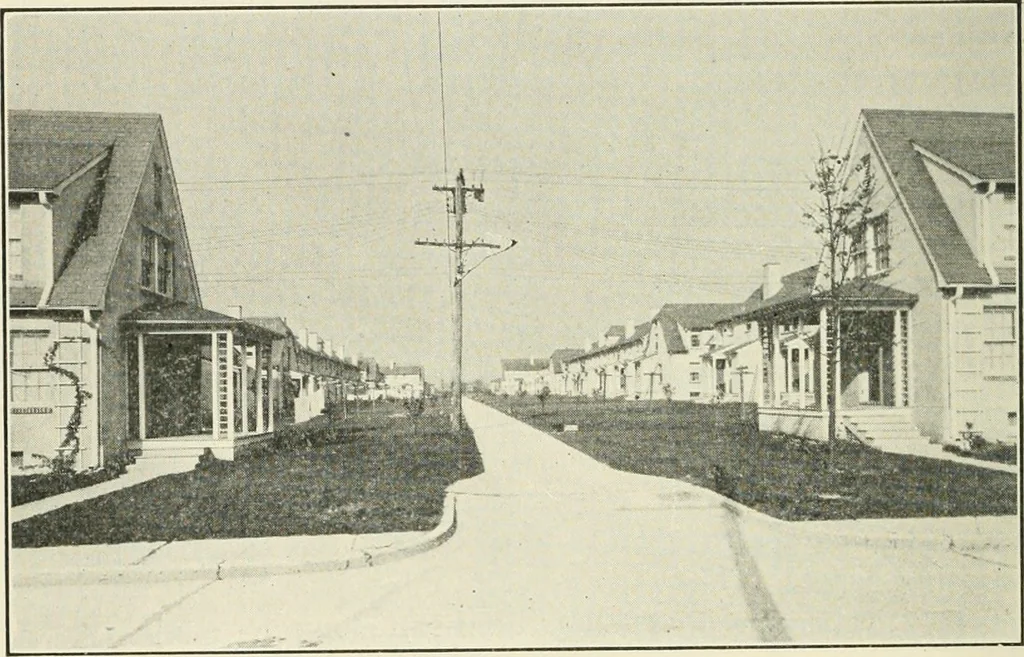 An illustration from Industrial housing; with a discussion of accompanying activities; such as town planning - street systems - development of utility services - and related engineering and construction features, 1920, leaf 121