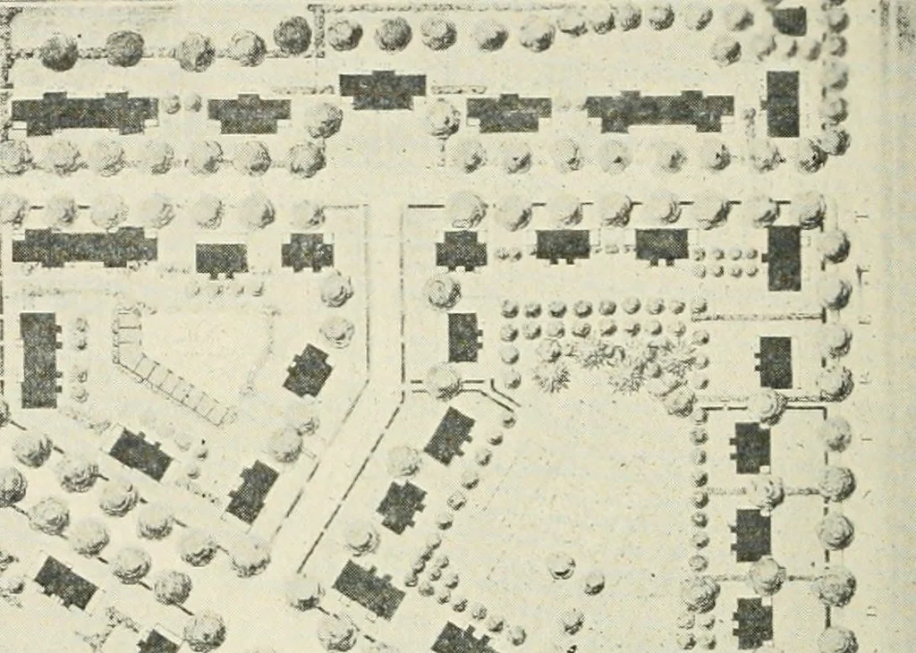 An illustration from Industrial housing; with a discussion of accompanying activities; such as town planning - street systems - development of utility services - and related engineering and construction features, 1920, leaf 125