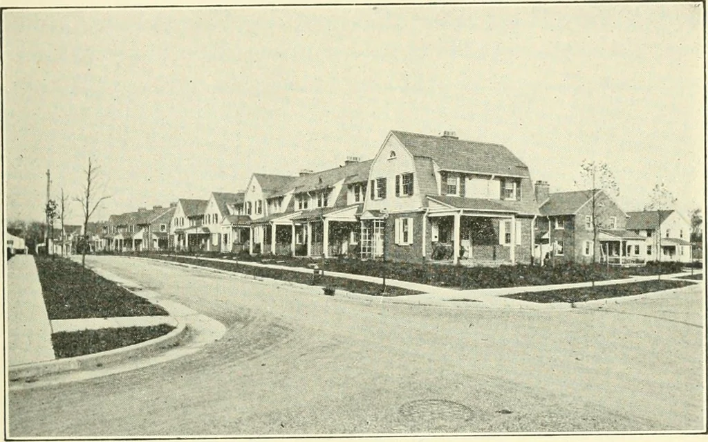 An illustration from Industrial housing; with a discussion of accompanying activities; such as town planning - street systems - development of utility services - and related engineering and construction features, 1920, leaf 128