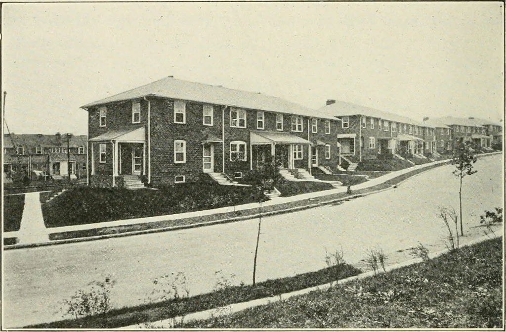 An illustration from Industrial housing; with a discussion of accompanying activities; such as town planning - street systems - development of utility services - and related engineering and construction features, 1920, leaf 131