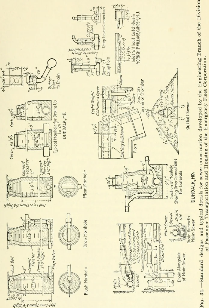 An illustration from Industrial housing; with a discussion of accompanying activities; such as town planning - street systems - development of utility services - and related engineering and construction features, 1920, leaf 236