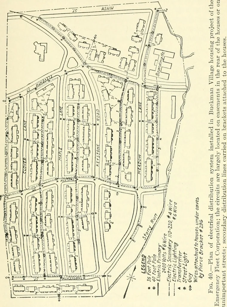An illustration from Industrial housing; with a discussion of accompanying activities; such as town planning - street systems - development of utility services - and related engineering and construction features, 1920, leaf 318