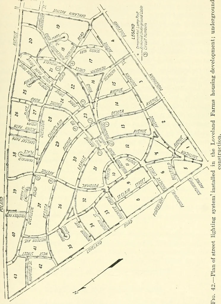 An illustration from Industrial housing; with a discussion of accompanying activities; such as town planning - street systems - development of utility services - and related engineering and construction features, 1920, leaf 320