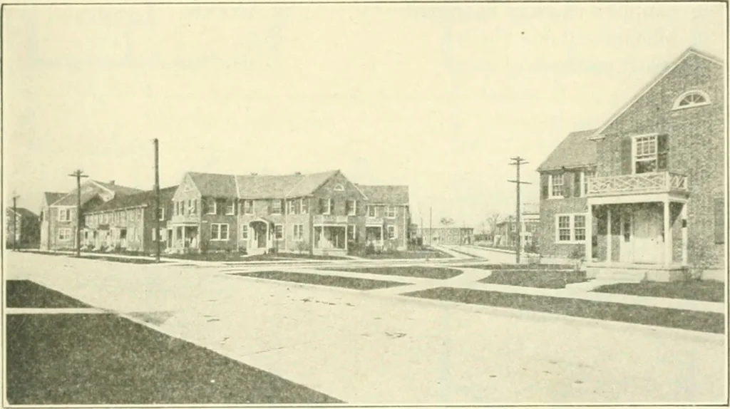 An illustration from Industrial housing; with a discussion of accompanying activities; such as town planning - street systems - development of utility services - and related engineering and construction features, 1920, leaf 334