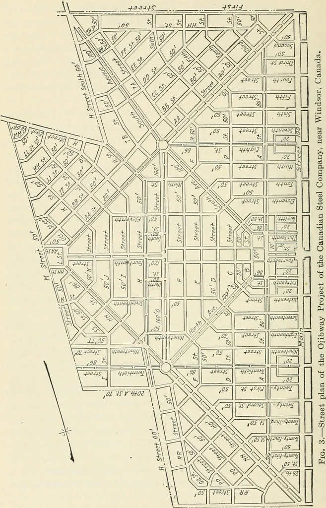 An illustration from Industrial housing; with a discussion of accompanying activities; such as town planning - street systems - development of utility services - and related engineering and construction features, 1920, leaf 97