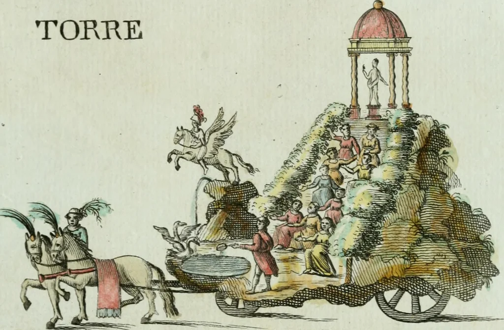 An illustration from In espettazione delle Loro Altezze Reali Ferdinando III, principe reale d'Ungheria e di Boemia, arciduca d'Austria, gran duca di Toscana, e Luisa Maria di Borbone real principessa di Napoli sua consorte : feste pubbliche destinate dalla città di Siena in contrassegno della sua gioja e devozione, 1791, leaf 28