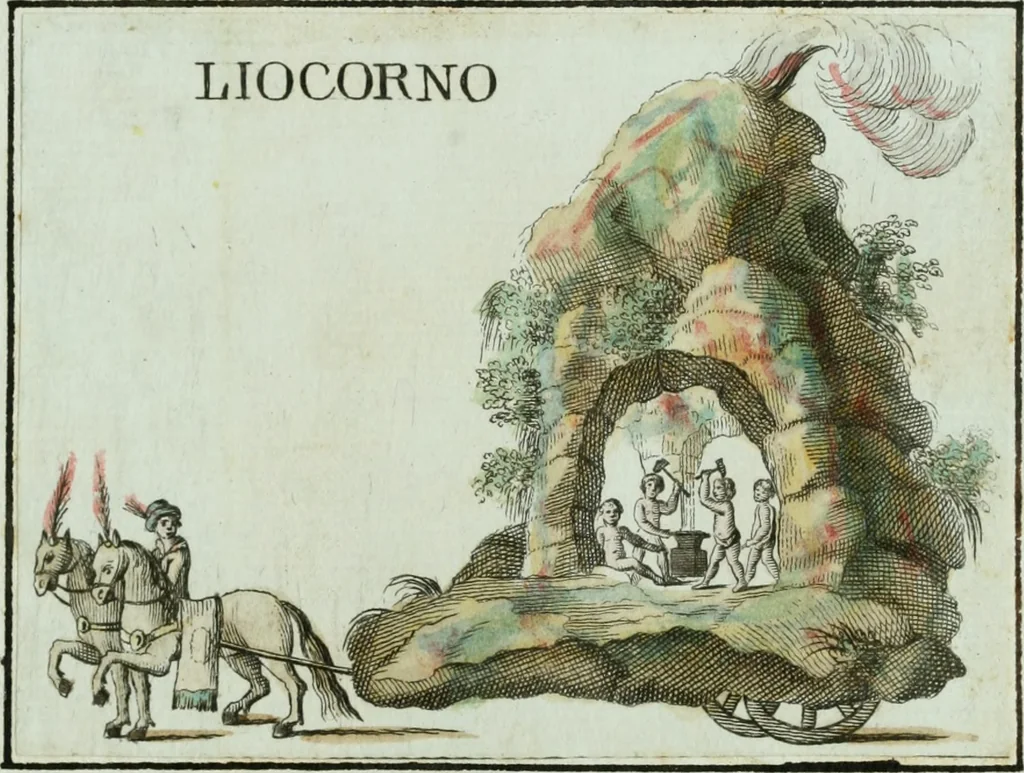 An illustration from In espettazione delle Loro Altezze Reali Ferdinando III, principe reale d'Ungheria e di Boemia, arciduca d'Austria, gran duca di Toscana, e Luisa Maria di Borbone real principessa di Napoli sua consorte : feste pubbliche destinate dalla città di Siena in contrassegno della sua gioja e devozione, 1791, leaf 44
