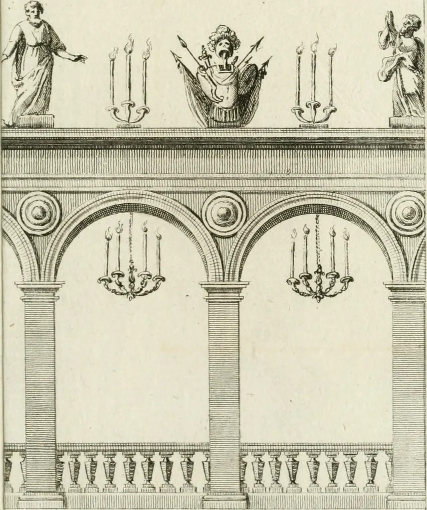 An illustration from In espettazione delle Loro Altezze Reali Ferdinando III, principe reale d'Ungheria e di Boemia, arciduca d'Austria, gran duca di Toscana, e Luisa Maria di Borbone real principessa di Napoli sua consorte : feste pubbliche destinate dalla città di Siena in contrassegno della sua gioja e devozione, 1791, leaf 64
