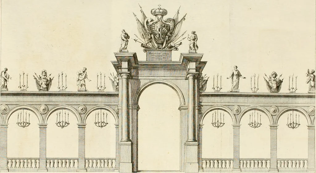 An illustration from In espettazione delle Loro Altezze Reali Ferdinando III, principe reale d'Ungheria e di Boemia, arciduca d'Austria, gran duca di Toscana, e Luisa Maria di Borbone real principessa di Napoli sua consorte : feste pubbliche destinate dalla città di Siena in contrassegno della sua gioja e devozione, 1791, leaf 65