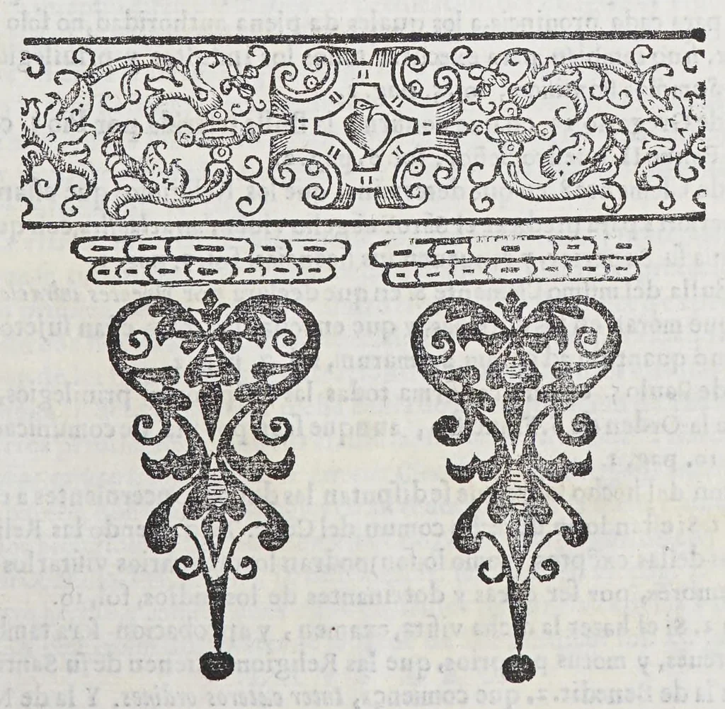 An illustration from Informacion en derecho. : En defensa de la exempcion absoluta que las religiones tienen de los ordinarios, y de la especial de que los doctrinantes religiosos no sean por ellos visitados de costumbres, ni examinados en el idioma., 1621, leaf 59