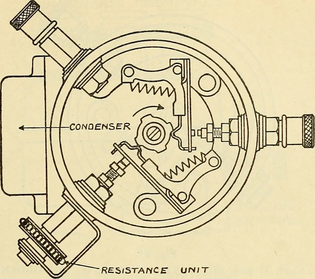 An illustration from Information; elementary electricity, motor car electric systems, the gas engine from an ignition point of view, driving the car, 1920, leaf 146