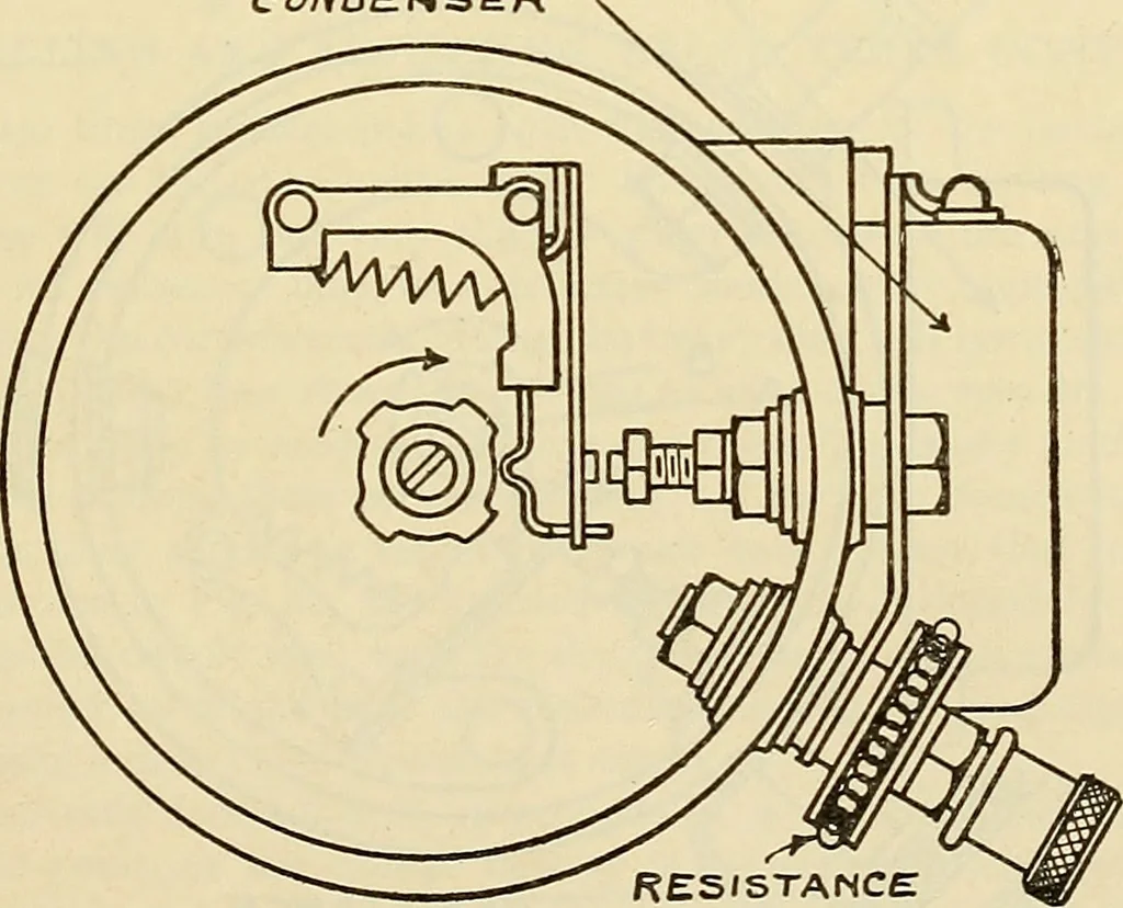 An illustration from Information; elementary electricity, motor car electric systems, the gas engine from an ignition point of view, driving the car, 1920, leaf 146