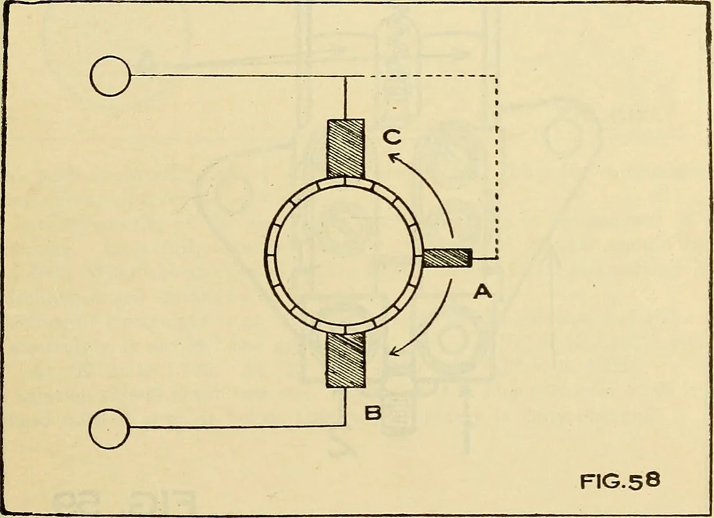 An illustration from Information; elementary electricity, motor car electric systems, the gas engine from an ignition point of view, driving the car, 1920, leaf 304