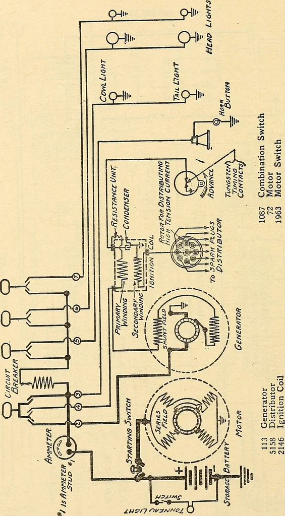 An illustration from Information; elementary electricity, motor car electric systems, the gas engine from an ignition point of view, driving the car, 1920, leaf 325
