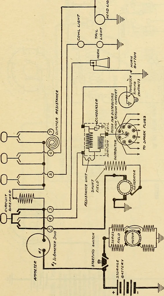 An illustration from Information; elementary electricity, motor car electric systems, the gas engine from an ignition point of view, driving the car, 1920, leaf 326