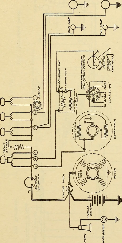 An illustration from Information; elementary electricity, motor car electric systems, the gas engine from an ignition point of view, driving the car, 1920, leaf 330