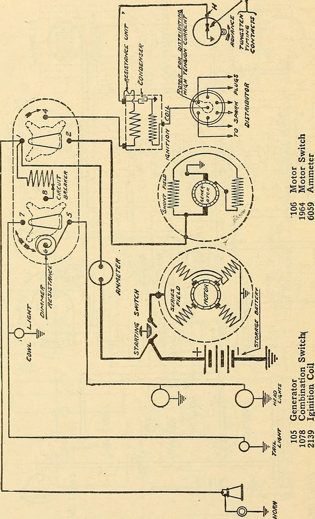 An illustration from Information; elementary electricity, motor car electric systems, the gas engine from an ignition point of view, driving the car, 1920, leaf 355