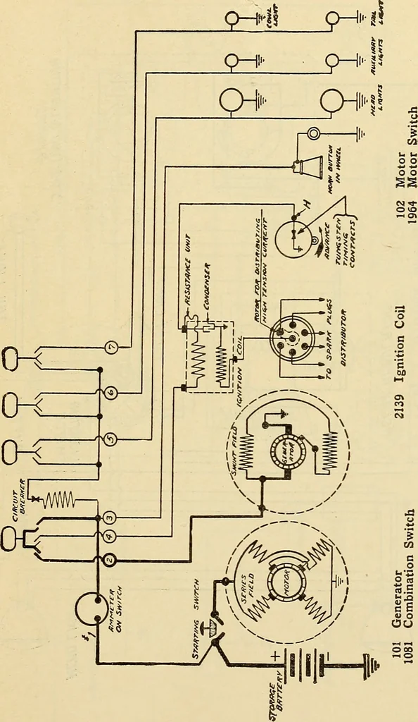An illustration from Information; elementary electricity, motor car electric systems, the gas engine from an ignition point of view, driving the car, 1920, leaf 356