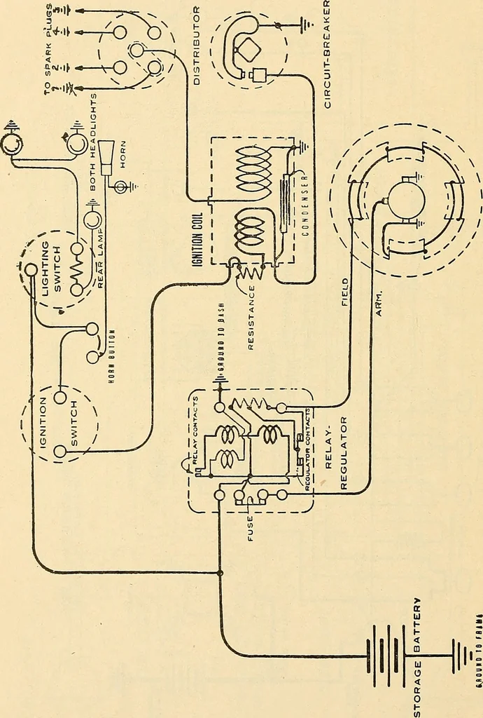 An illustration from Information; elementary electricity, motor car electric systems, the gas engine from an ignition point of view, driving the car, 1920, leaf 377