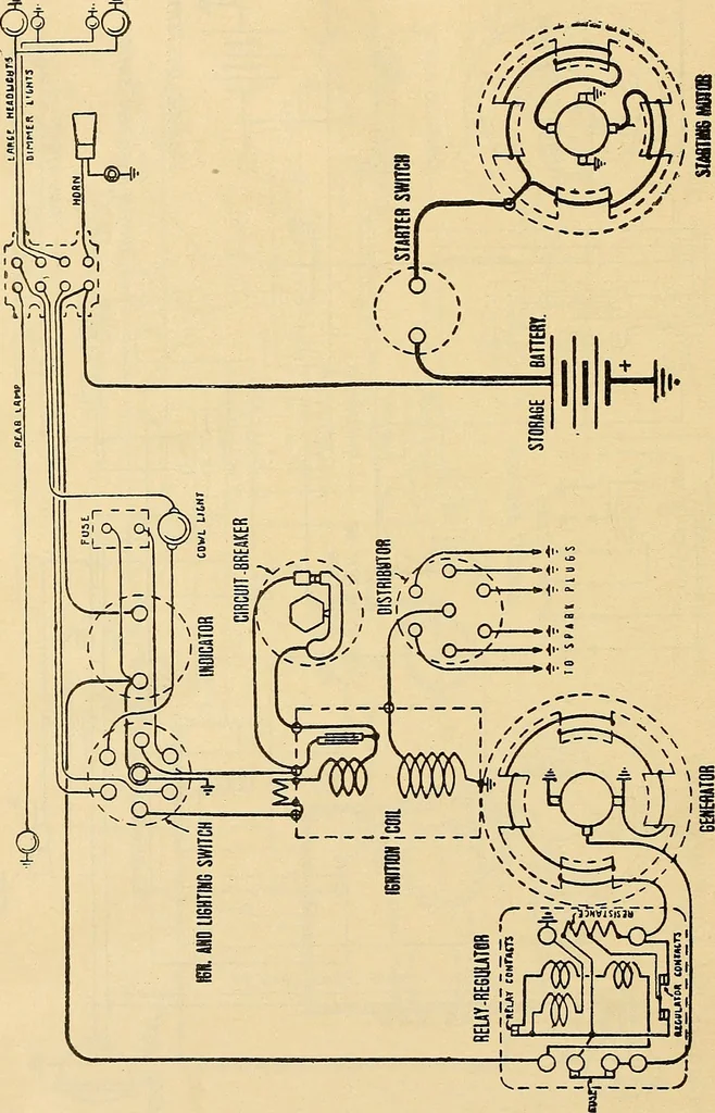 An illustration from Information; elementary electricity, motor car electric systems, the gas engine from an ignition point of view, driving the car, 1920, leaf 399